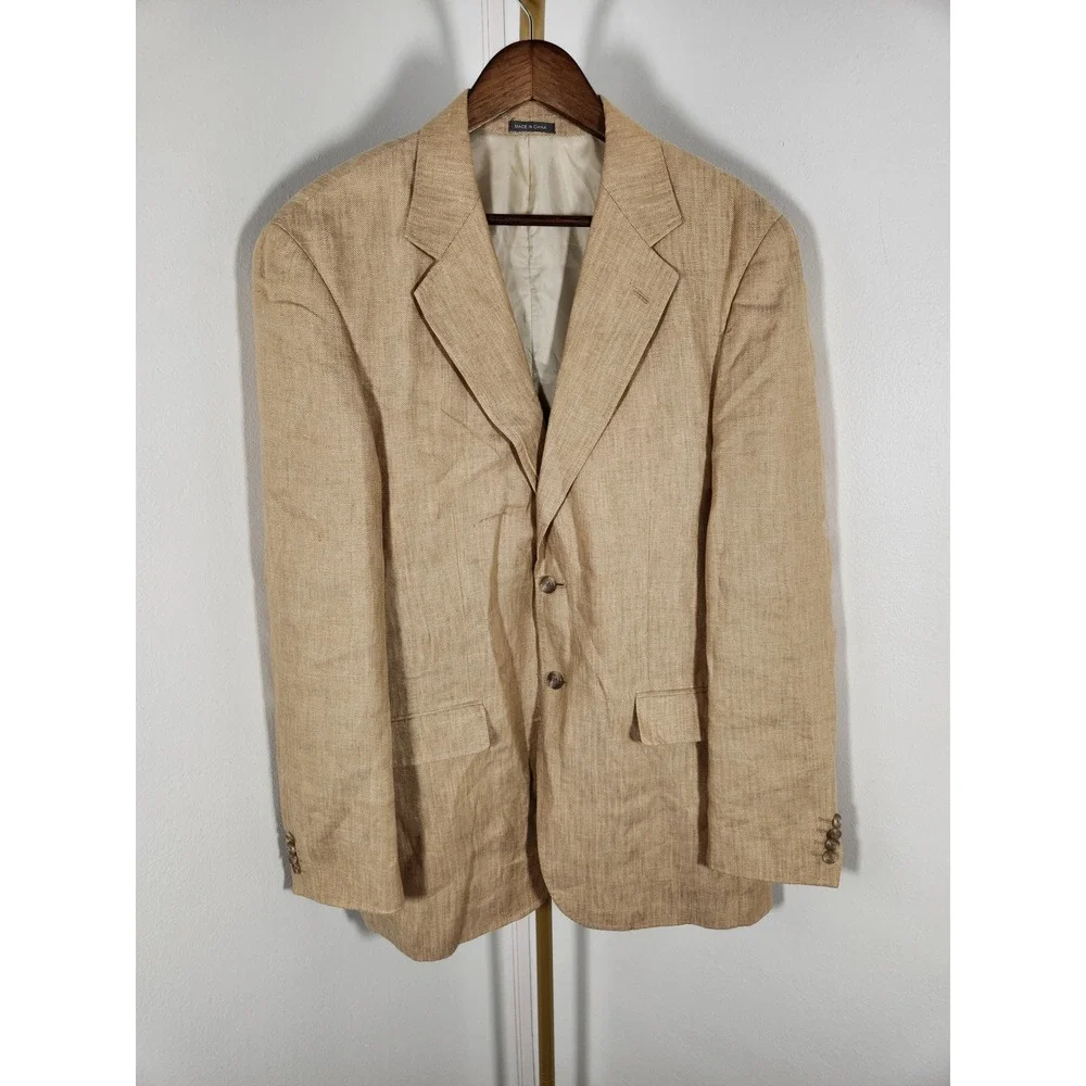 Marconi Beige 100% Linen Textured Two Button Mens Blazer Size‎ 40R 40 Regular